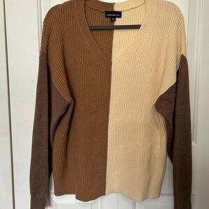 Fortune + Ivy V-Neck Sweater - Browns and Cream